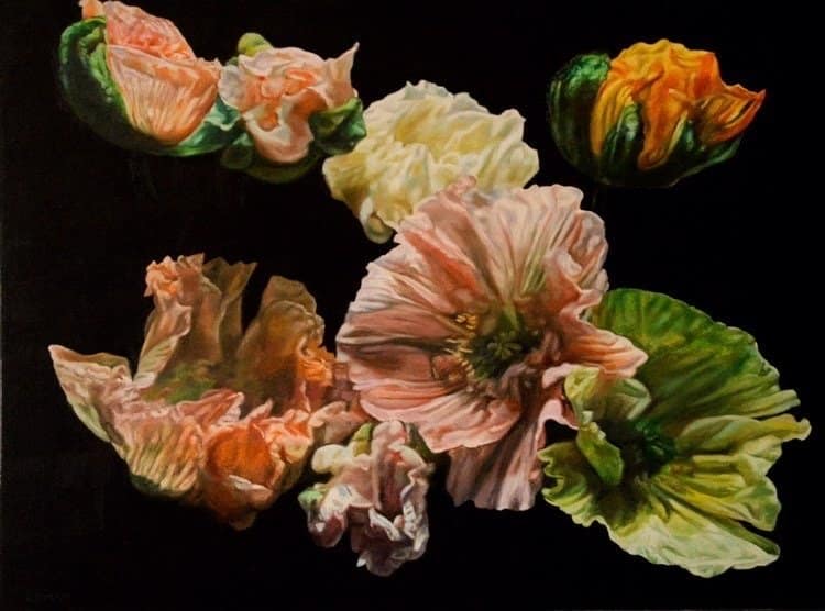 Poppy Garden, oil on canvas, 36x48", 2021, $6,700.